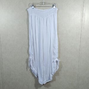 04170 Match Point white linen ruffle leg pull on pants XL